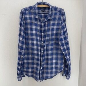 Banana Republic Camden Standard Fit Mens Plaid Linen Button Up Shirt L